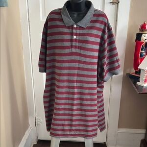 Harbor Bay Men's Polo in Gray and Burgundy Stripes